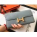 Hermes Constance Long Wallet In Blue Lin Epsom Leather