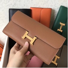 Hermes Constance Long Wallet In Gold Epsom Leather
