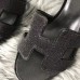Hermes Oasis Sandals In Black Suede with Rhinestone