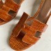Hermes Oasis Sandals In Brown Shiny Niloticus Crocodile