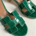 Hermes Oasis Sandals In Green Shiny Niloticus Crocodile