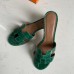 Hermes Oasis Sandals In Green Shiny Niloticus Crocodile
