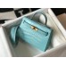 Hermes Kelly Mini II Bag In Blue Atoll Embossed Crocodile Leather