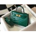 Hermes Kelly Mini II Bag In Green Embossed Crocodile Leather