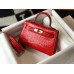 Hermes Kelly Mini II Bag In Red Embossed Crocodile Leather