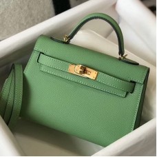 Hermes Kelly Mini II Bag In Vert Criquet Epsom Leather GHW