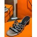 Hermes Tandem Sandals In Silver Metallic Calfskin