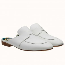 Hermes Catena Mules In White Calfskin