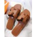 Hermes Oran Sandals In Brown Leather With Stitched Detail