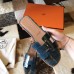 Hermes Oran Sandals In Blue Shiny Niloticus Crocodile