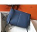 Hermes Halzan 31cm Bag In Blue Agate Clemence Leather