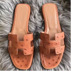 Hermes Oran Sandals In Brown Ostrich Leather