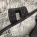 Hermes Oran Sandals In Black Suede With Black Crystal