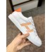 Hermes Mens Avantage Sneakers In White/Orange Calfskin