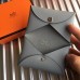 Hermes Calvi Card Holder In Blue Lin Epsom Leather