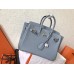 Hermes Birkin 25 Handmade Bag In Blue Lin Clemence Leather