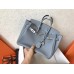 Hermes Birkin 25 Handmade Bag In Blue Lin Clemence Leather