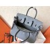 Hermes Birkin 25 Handmade Bag In Blue Lin Clemence Leather