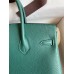 Hermes Birkin 25 Handmade Bag In Malachite Clemence Leather