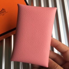 Hermes Calvi Card Holder In Pink Epsom Leather
