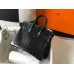 Hermes Birkin 25cm Bag In Black Embossed Crocodile Leather