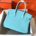 Hermes Birkin 30 Handmade Bag In Blue Atoll Clemence Leather