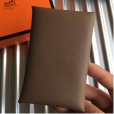 Hermes Calvi Card Holder In Taupe Epsom Leather
